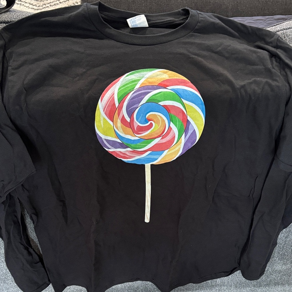 Port and Company Black Long Sleeve Tee with Colorful Lollipop Design